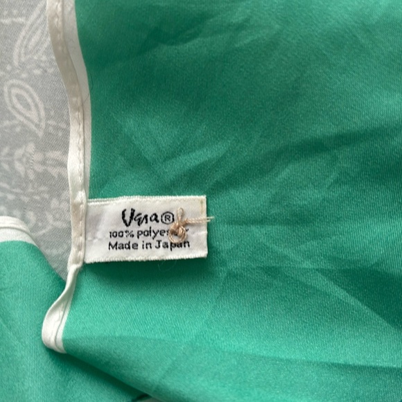 Vintage Vara Head Scarf Japan Setting Rising Sun Geometric Green blue white - Picture 7 of 10